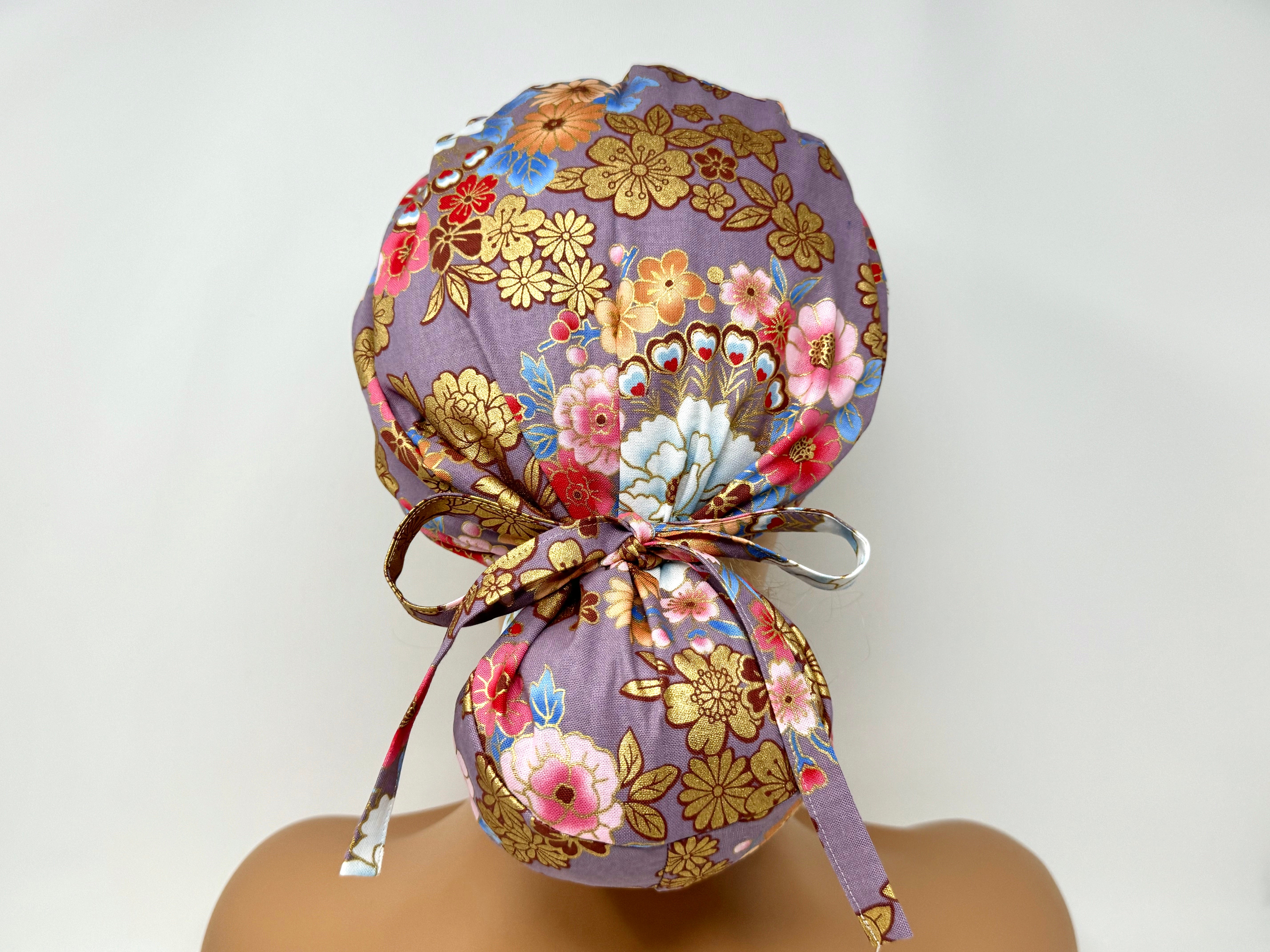 Mixed Flowers 5 - B *Gold Metallic Print* - Ponytail-Classic Japanese Fabric