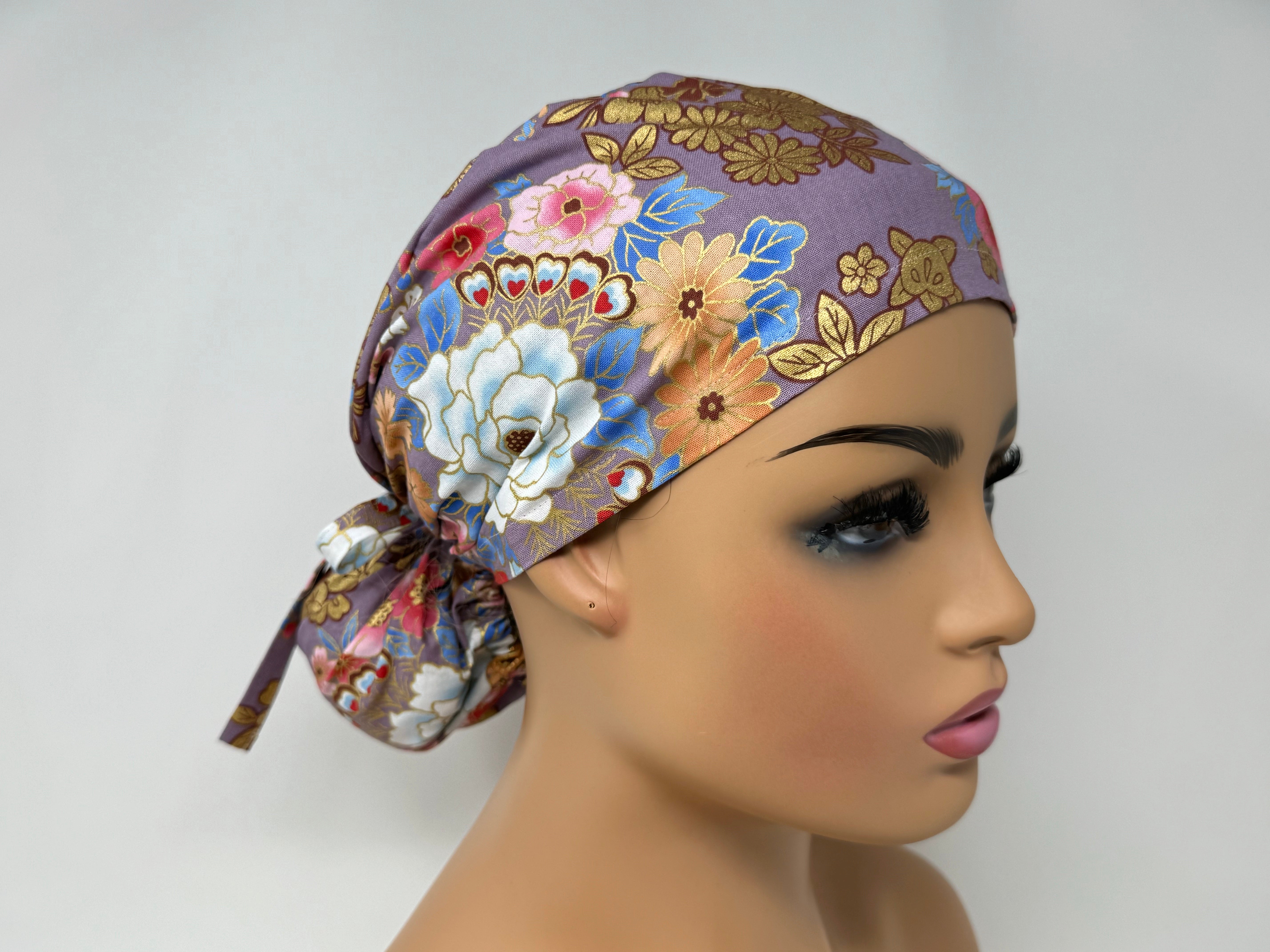 Mixed Flowers 5 - B *Gold Metallic Print* - Ponytail-Classic Japanese Fabric