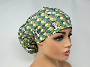 Japanese Classic Wavy Pattern with Cranes - Green *Gold Metallic Print* - Ponytail