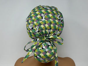 Japanese Classic Wavy Pattern with Cranes - Green *Gold Metallic Print* - Ponytail