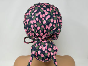 Strawberry On Dark Navy - Ponytail-Japanese Fabric