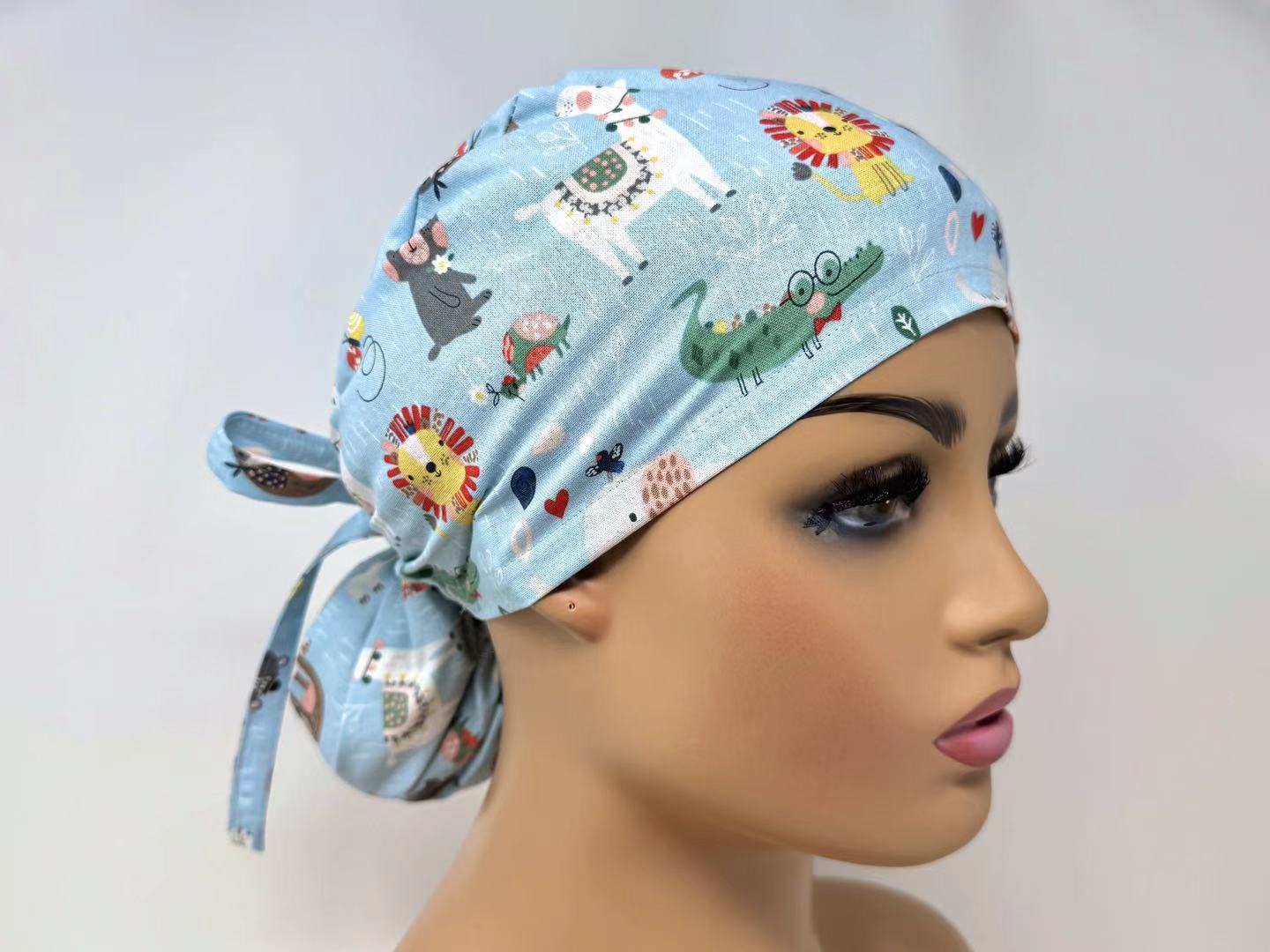 Zoo Animals on Light Blue  - Ponytail