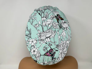 Floral Sketch with Butterflies on Teal - Ponytail