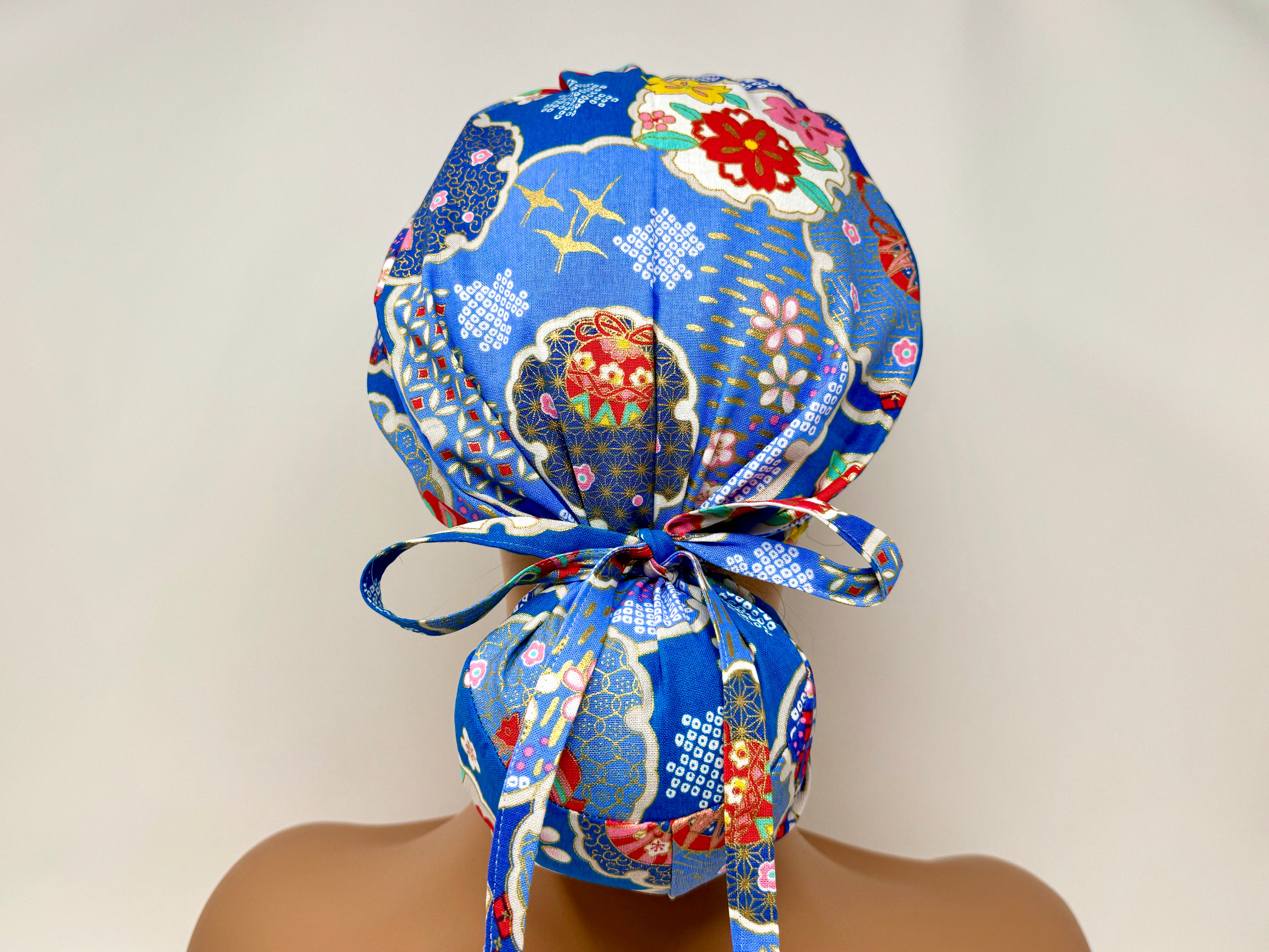 Red Sakura on Blue *Gold Metallic Print* - Ponytail