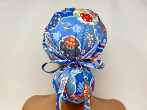 Red Sakura on Blue *Gold Metallic Print* - Ponytail