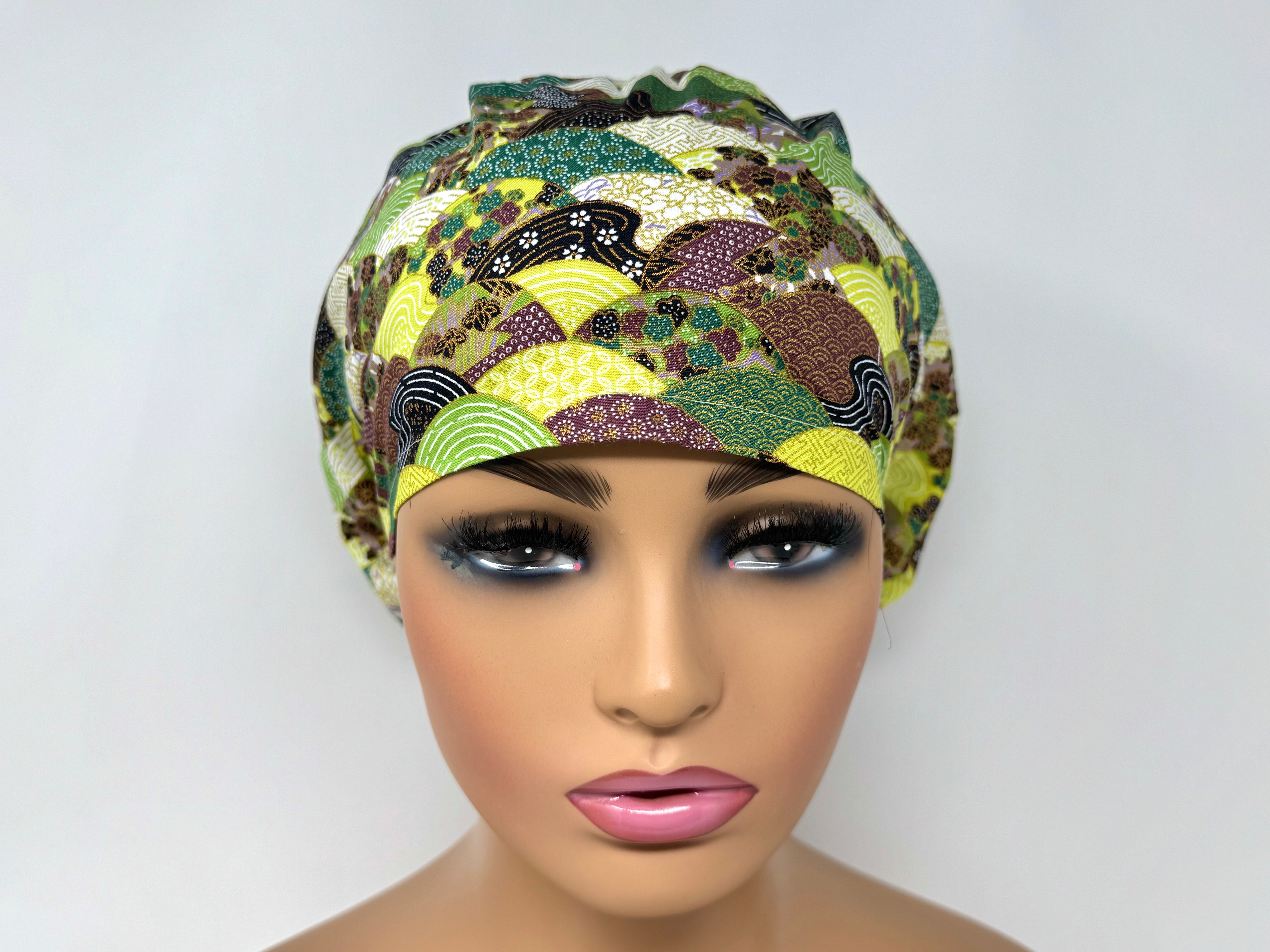 Japanese Classic Wavy Pattern - Olive * Gold Metallic Print* - Ponytail