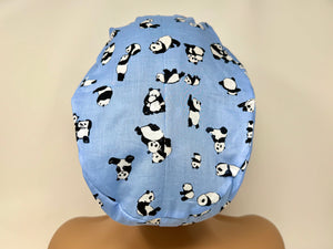 Panda Family  On Blue -Cotton Lawn  - Ponytail