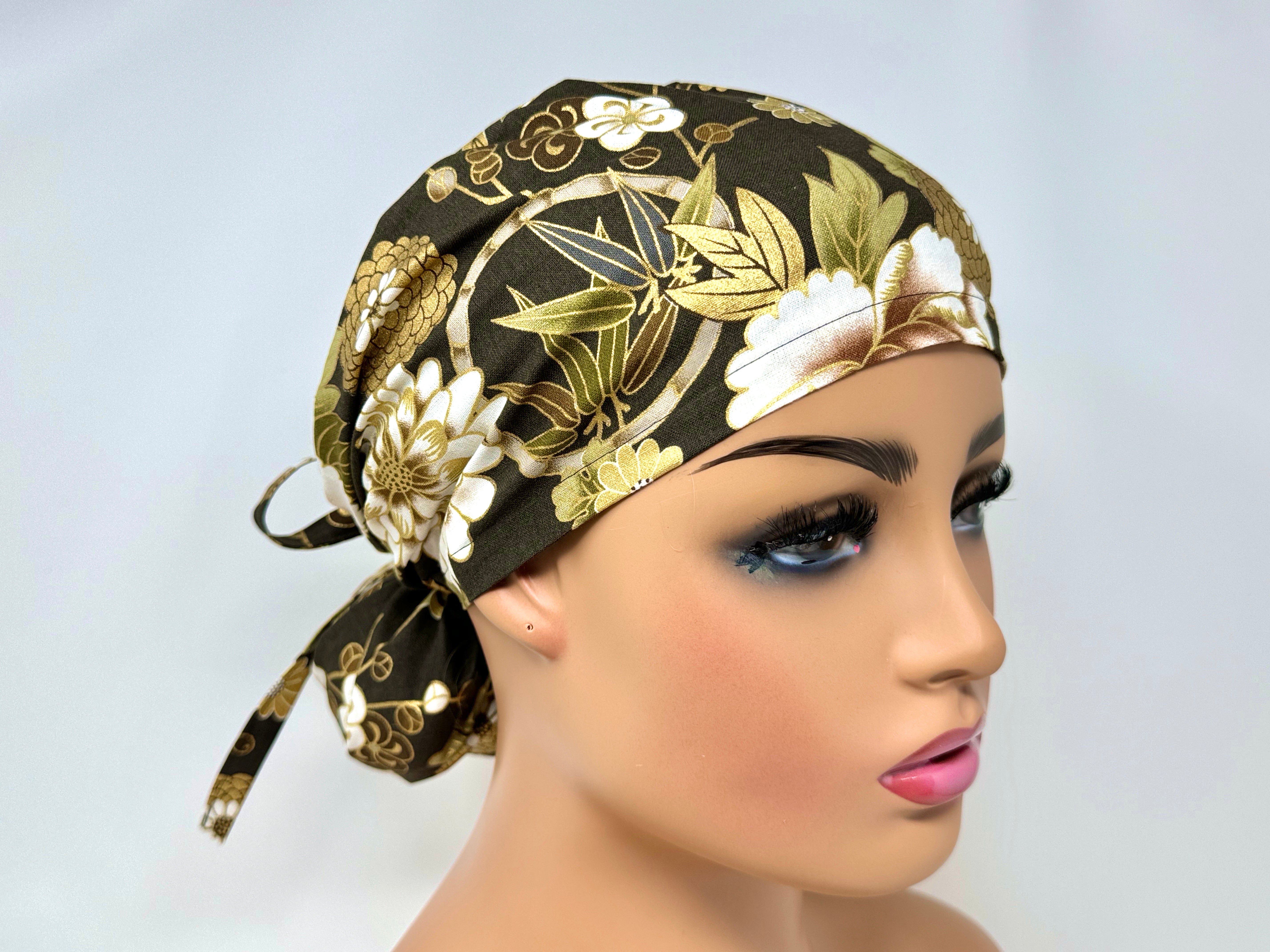 Mixed Flowers 7 *Gold Metallic Print* - Ponytail-Classic Japanese Fabric