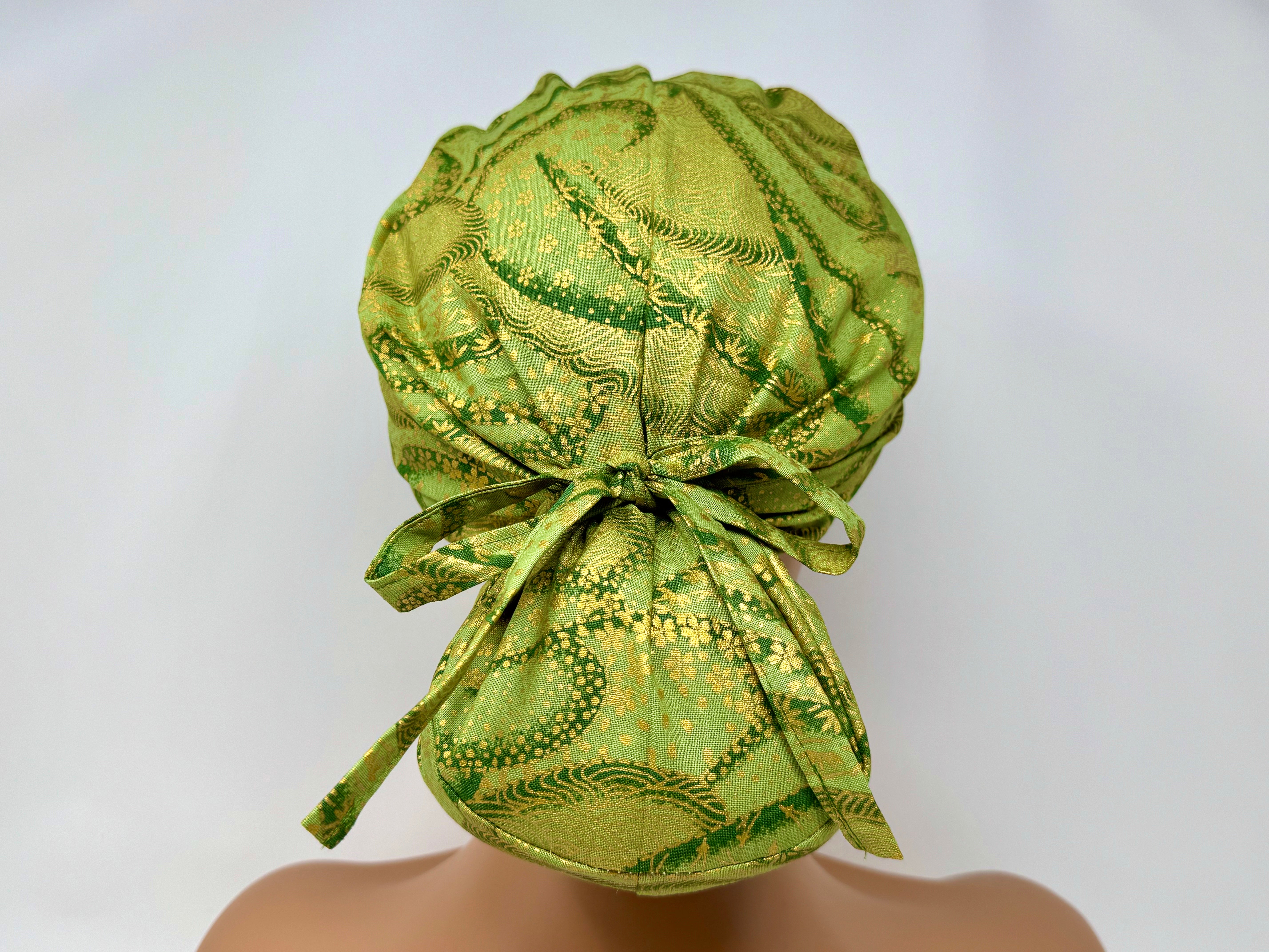 Ocean and Flowers On Green *Gold Metallic Print* - Ponytail