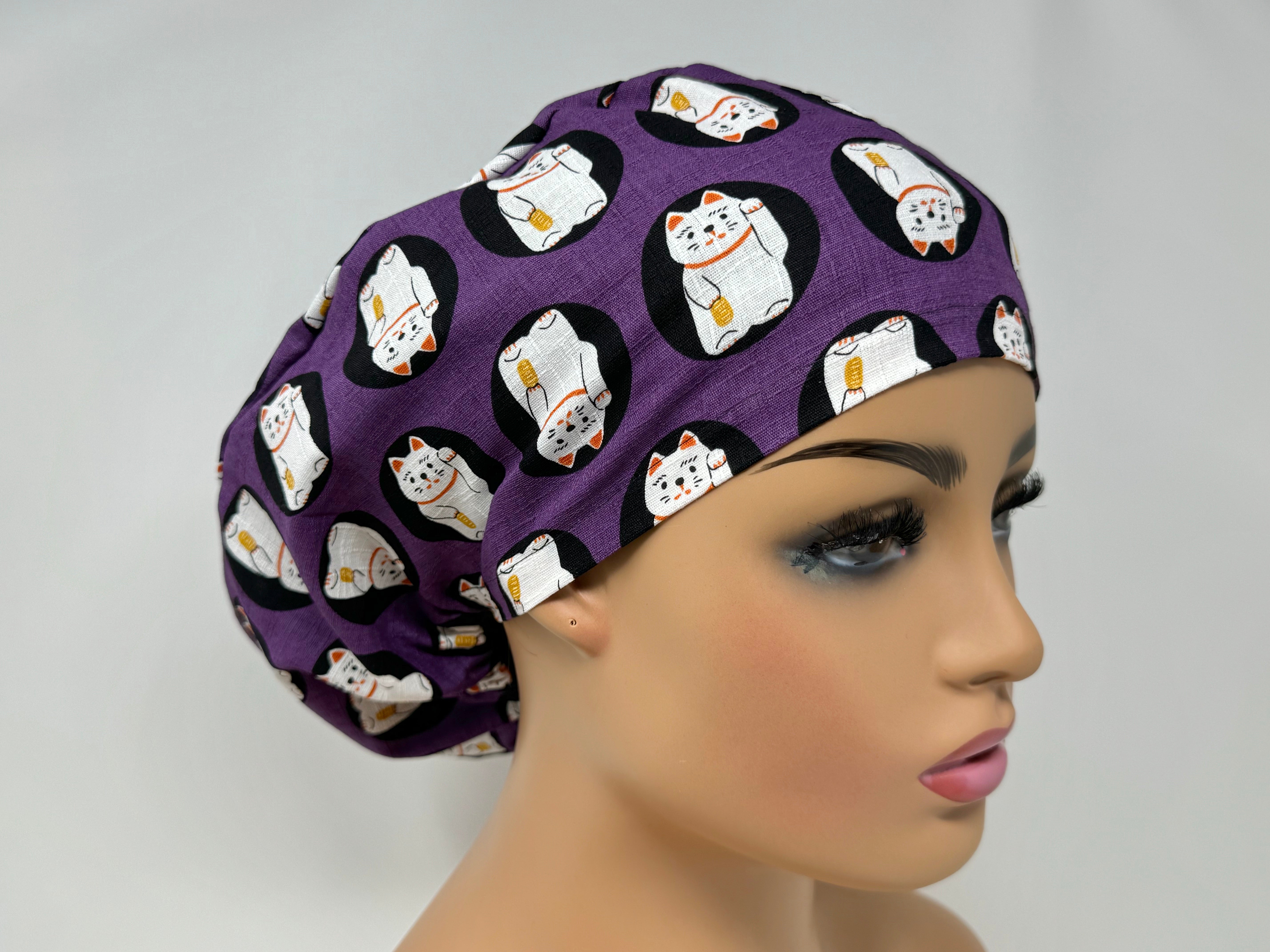 Lucky Cats On Purple - Cotton Dobby - Ponytail