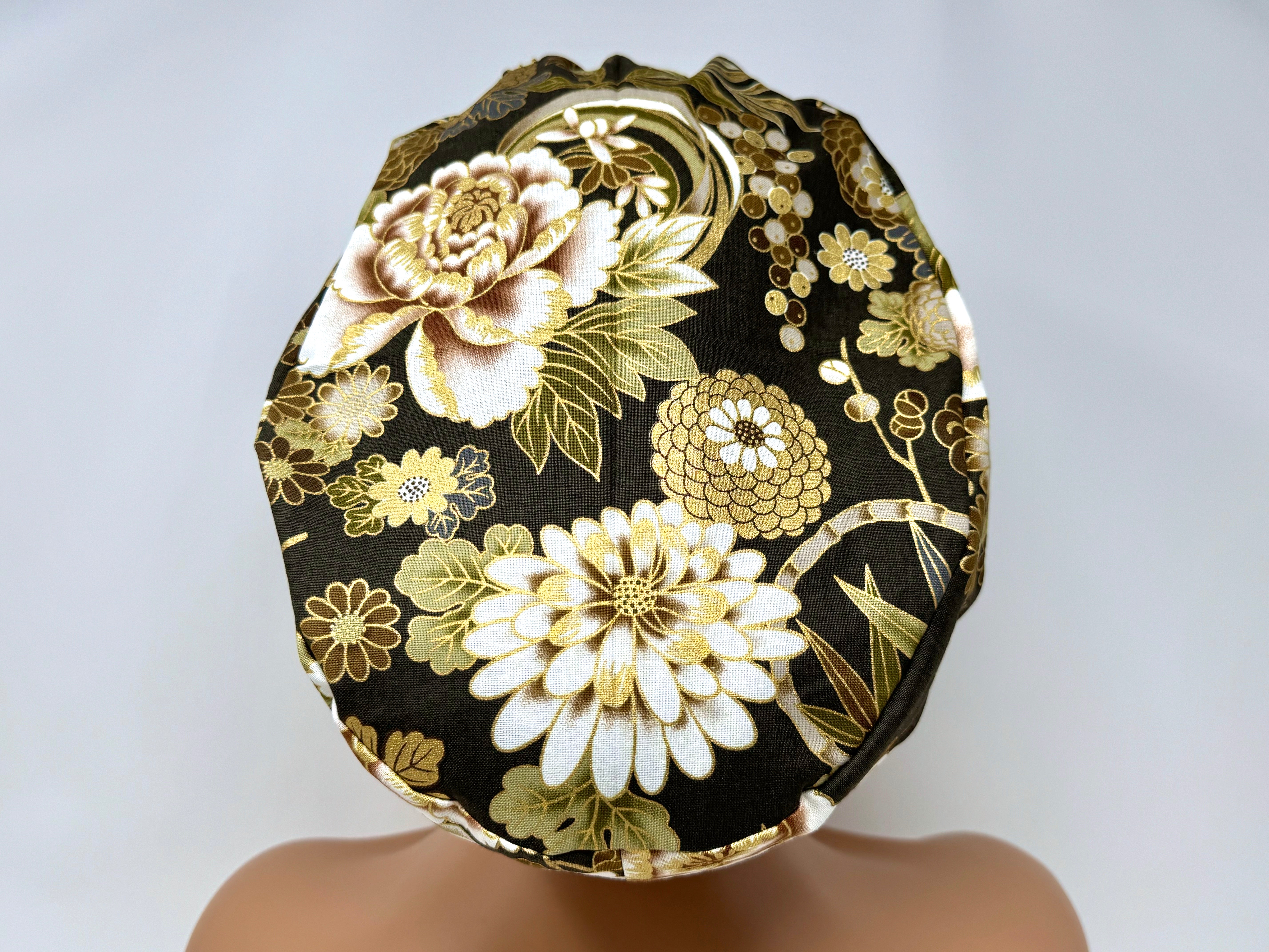 Mixed Flowers 7 *Gold Metallic Print* - Ponytail-Classic Japanese Fabric