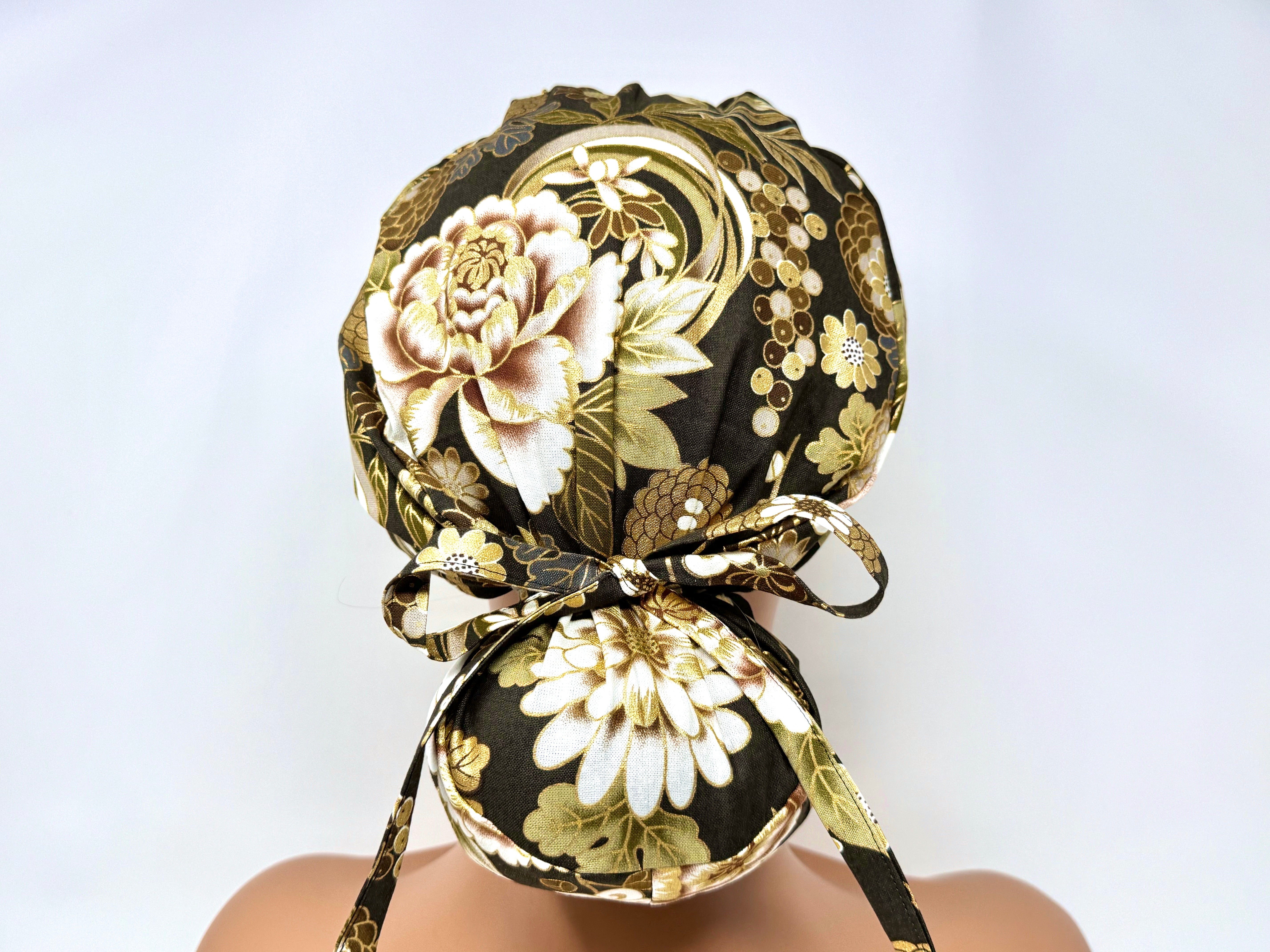 Mixed Flowers 7 *Gold Metallic Print* - Ponytail-Classic Japanese Fabric