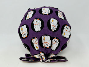 Lucky Cats On Purple - Cotton Dobby