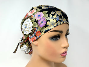 Mixed Flowers 5 *Gold Metallic Print* - Ponytail-Classic Japanese Fabric