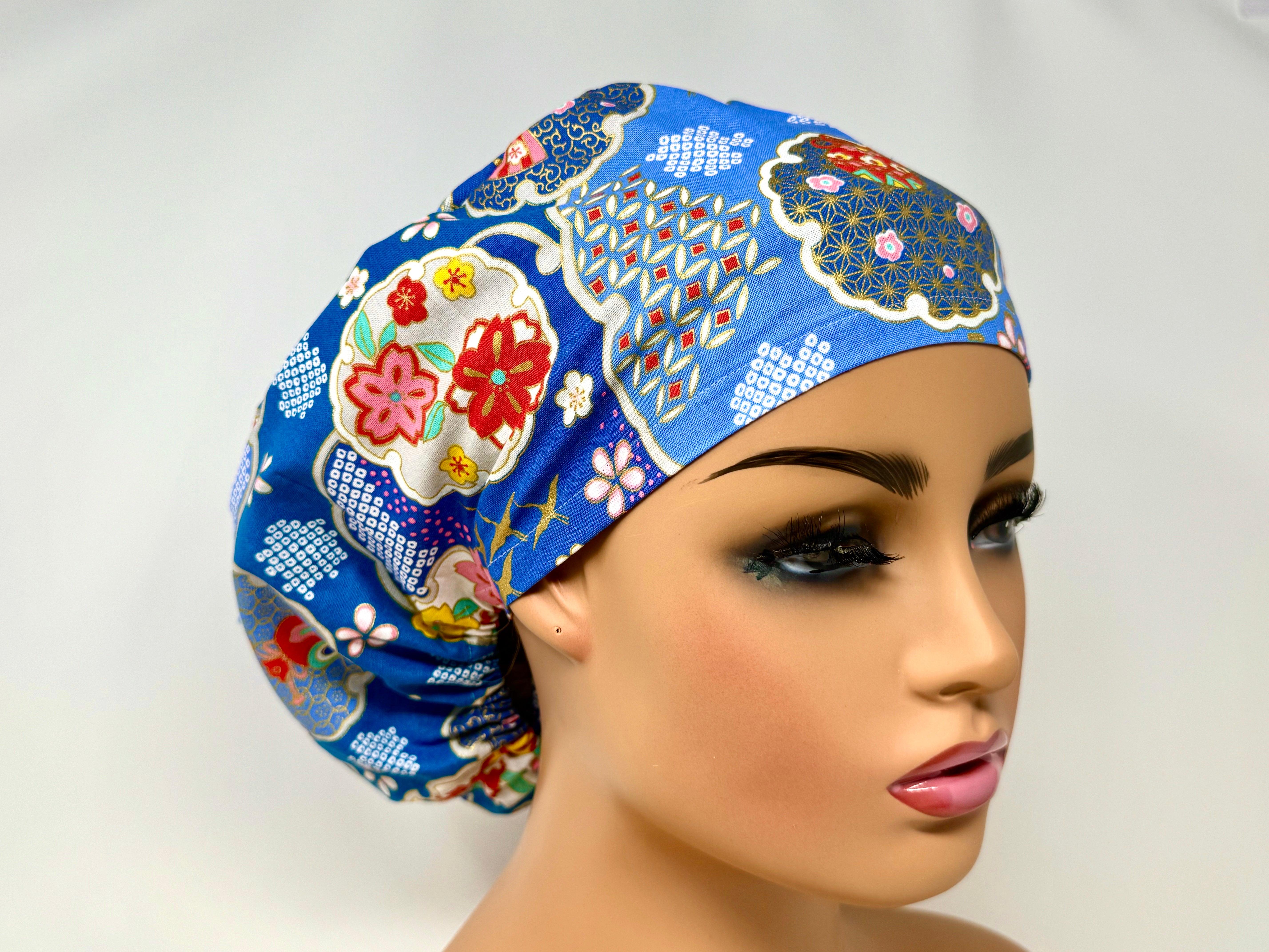 Red Sakura on Blue *Gold Metallic Print* - Ponytail