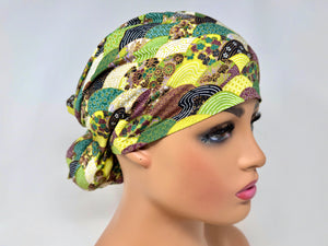 Japanese Classic Wavy Pattern - Olive * Gold Metallic Print* - Ponytail