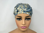 Load image into Gallery viewer, Metallic Gold Waves On Blue  - Cotton Dobby - Ponytail
