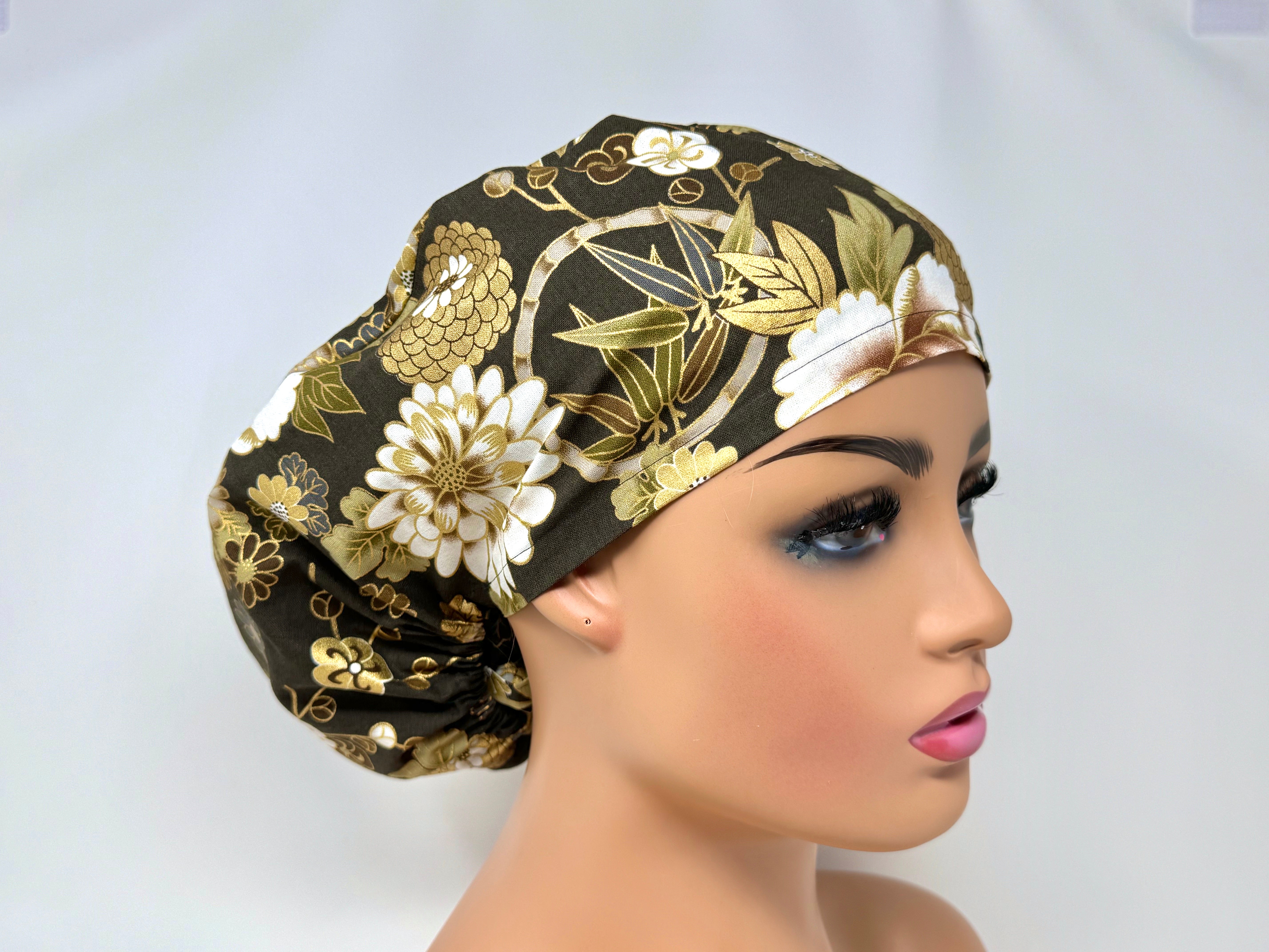 Mixed Flowers 7 *Gold Metallic Print* - Ponytail-Classic Japanese Fabric