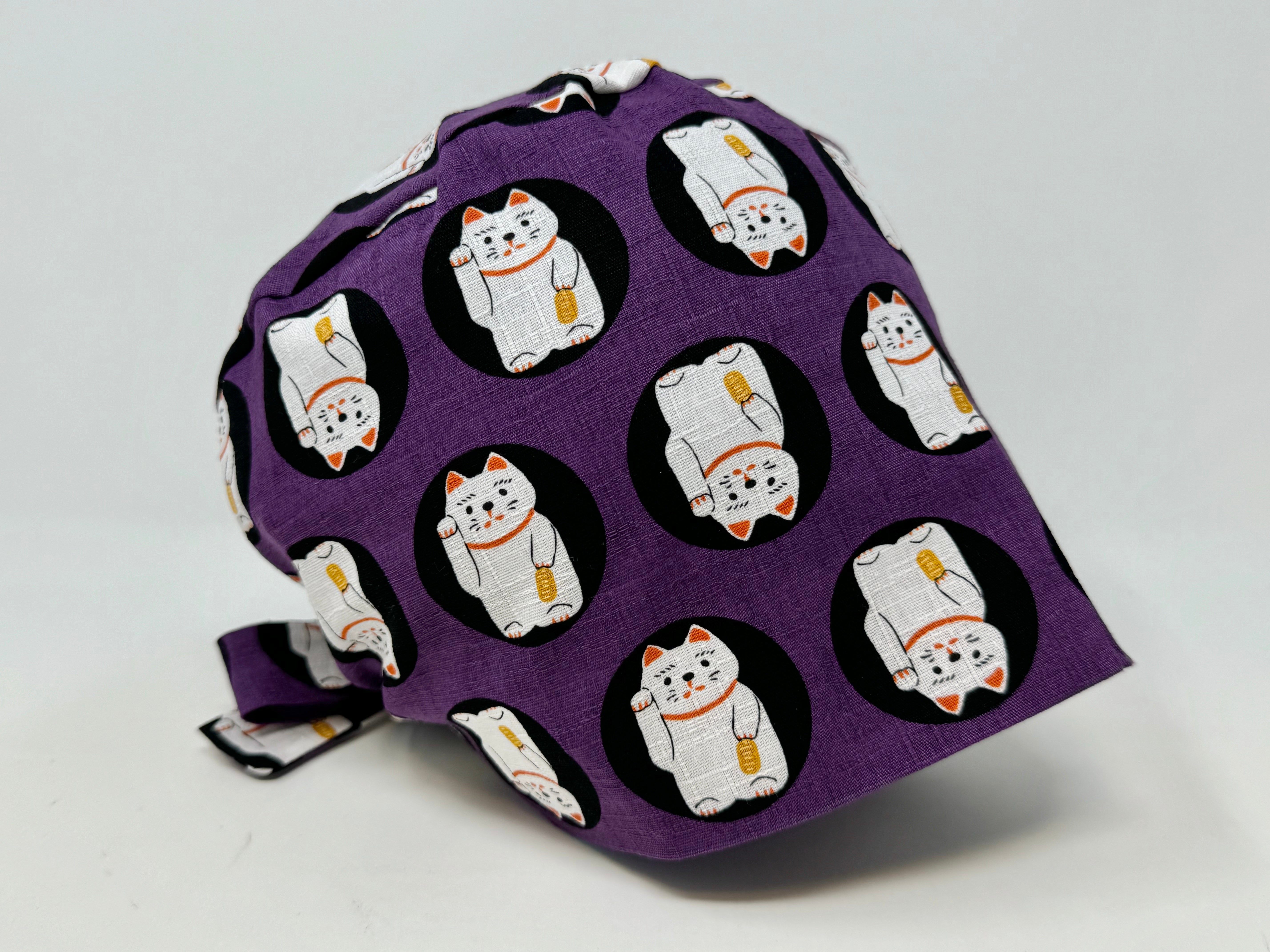 Lucky Cats On Purple - Cotton Dobby