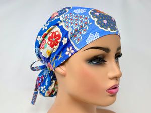 Red Sakura on Blue *Gold Metallic Print* - Ponytail