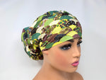 Load image into Gallery viewer, Japanese Classic Wavy Pattern - Olive * Gold Metallic Print* - Ponytail
