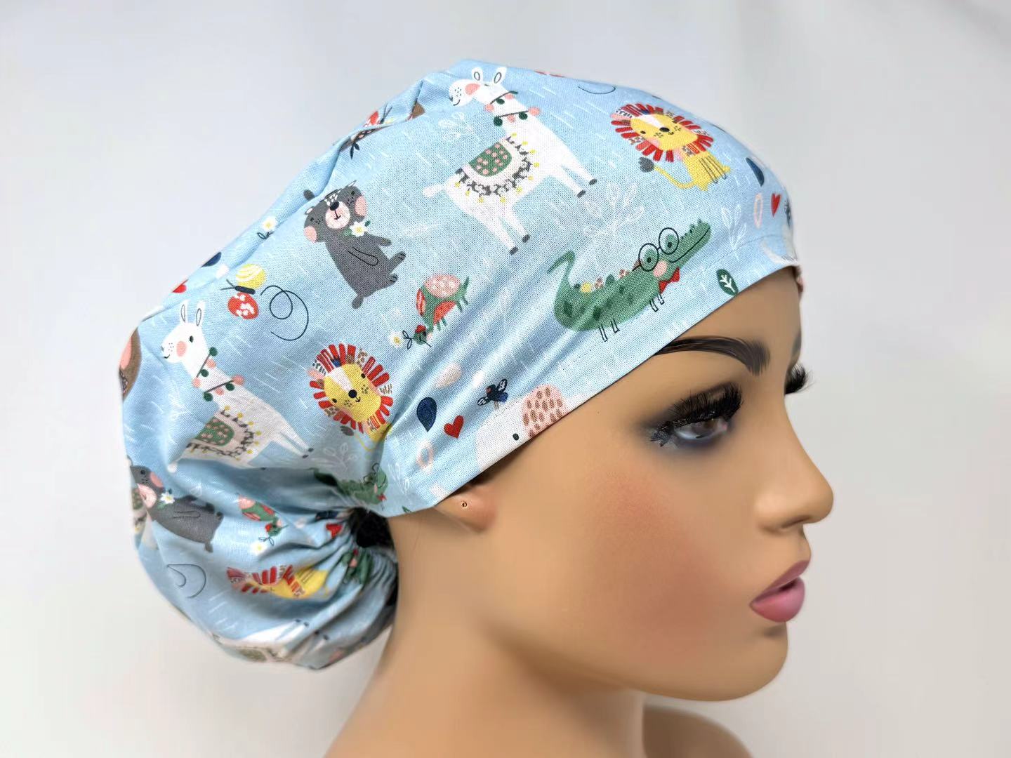 Zoo Animals on Light Blue  - Ponytail