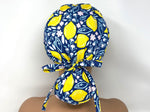 Load image into Gallery viewer, Lemon and Pink Flowers on Blue - Ponytail
