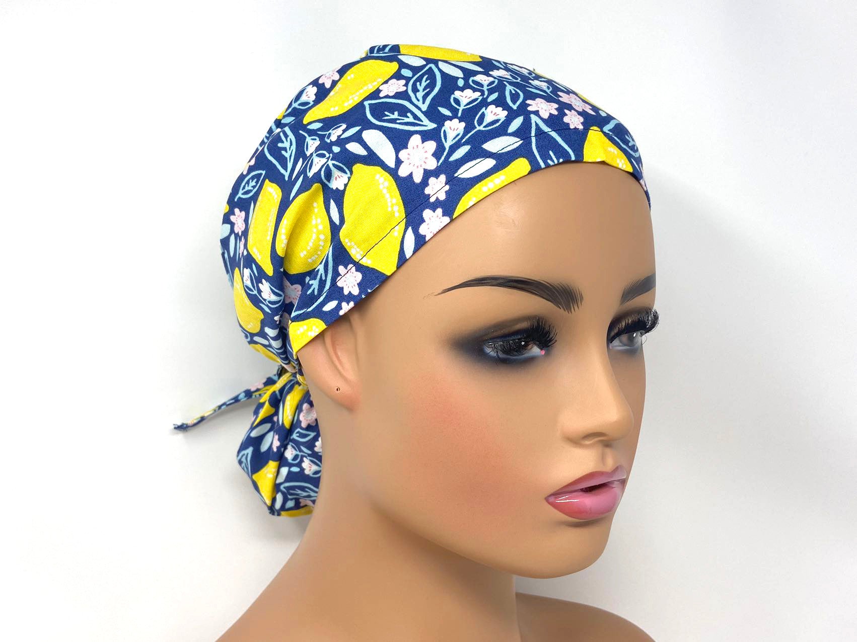 Lemon and Pink Flowers on Blue - Ponytail