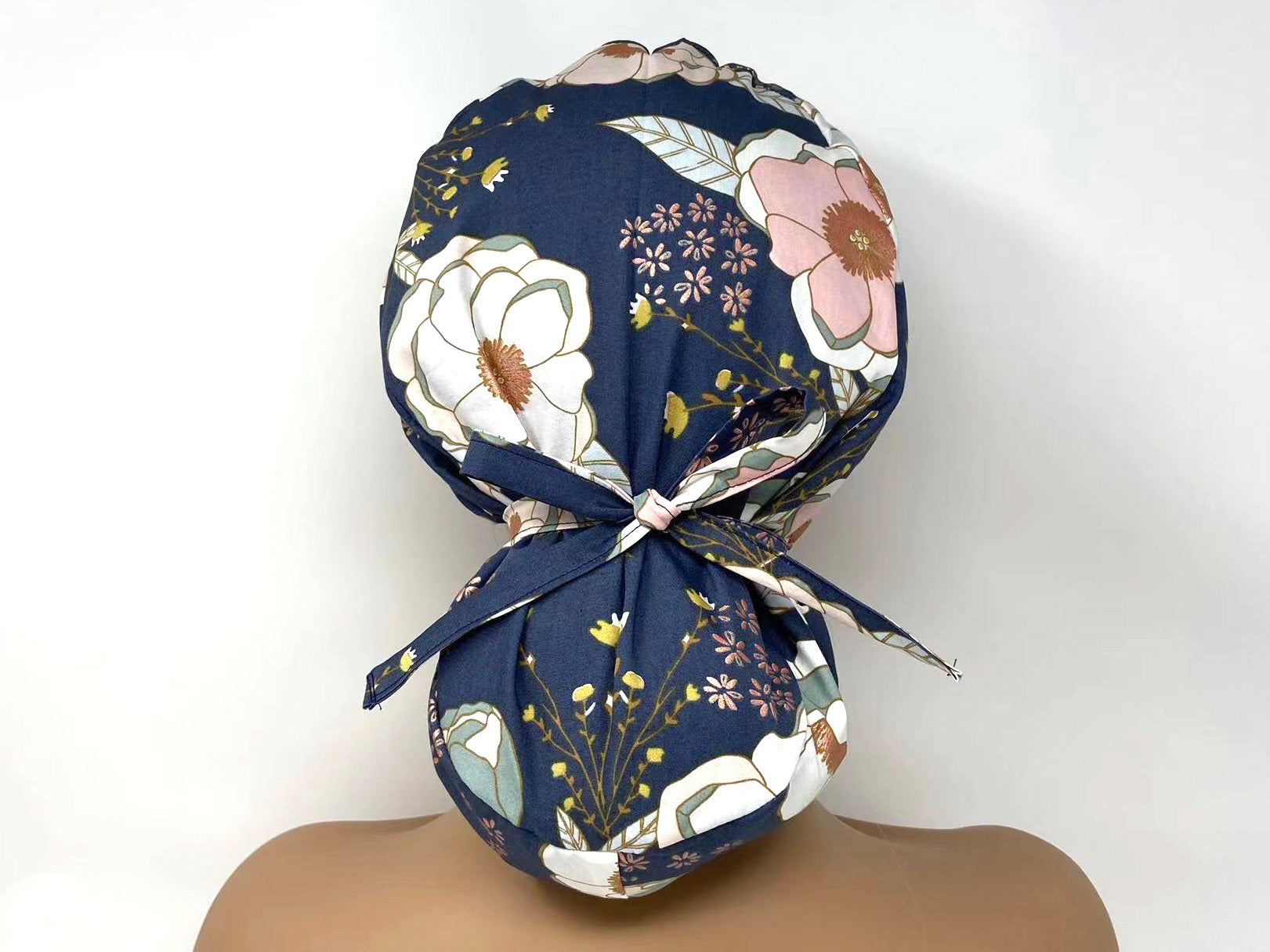 Large Pink Floral with Rose Gold Prints on Grey - Ponytail