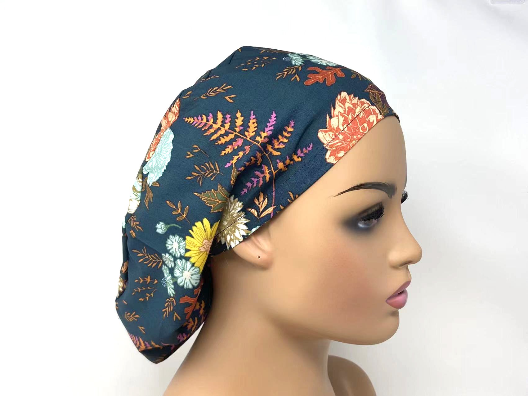 Coral Yellow Teal Floral Bouquet - Ponytail