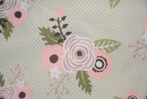 Roses on Pastel Green with Polka Dots - Rose Gold Metallic Print