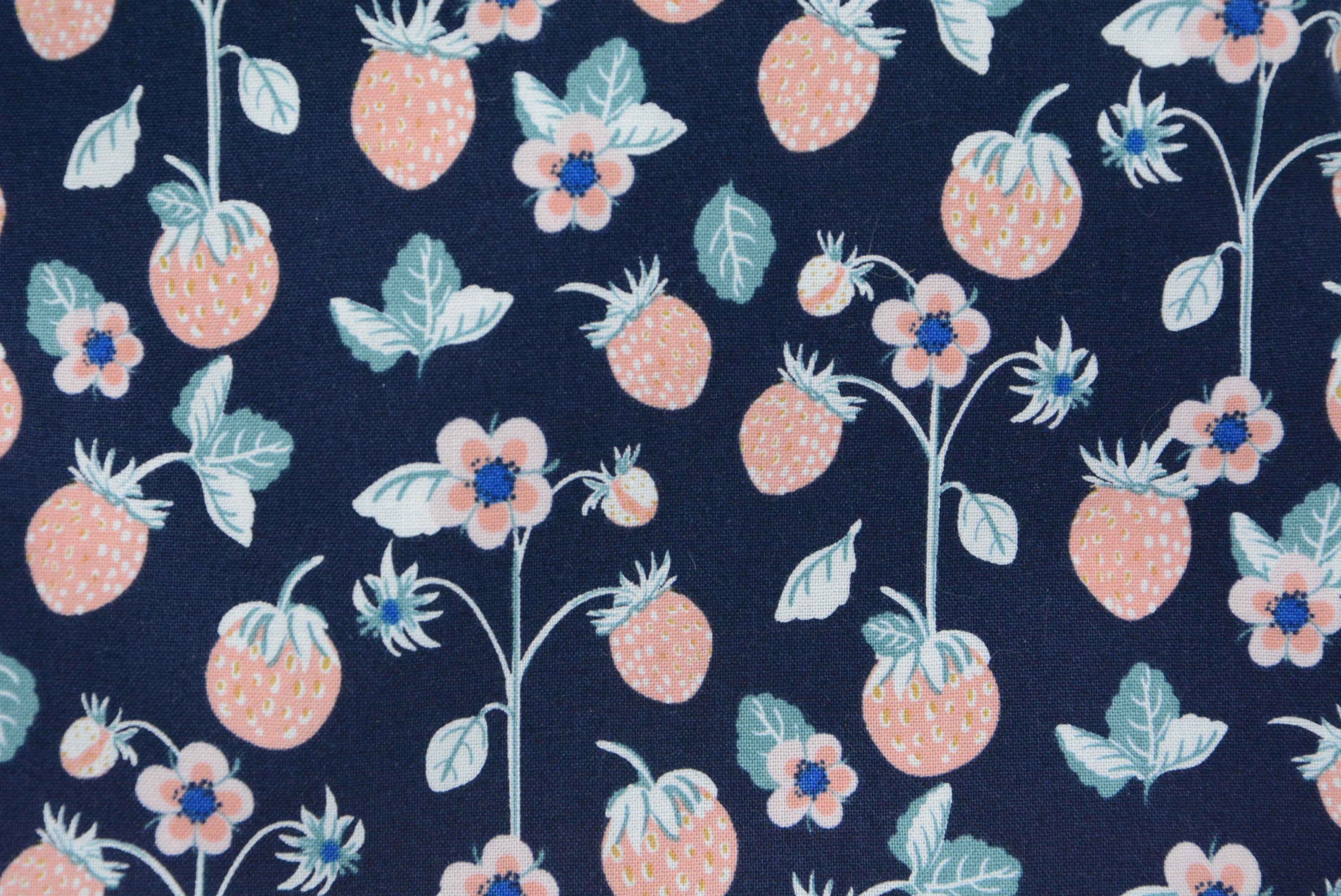 Strawberries and Flowers on Navy Blue