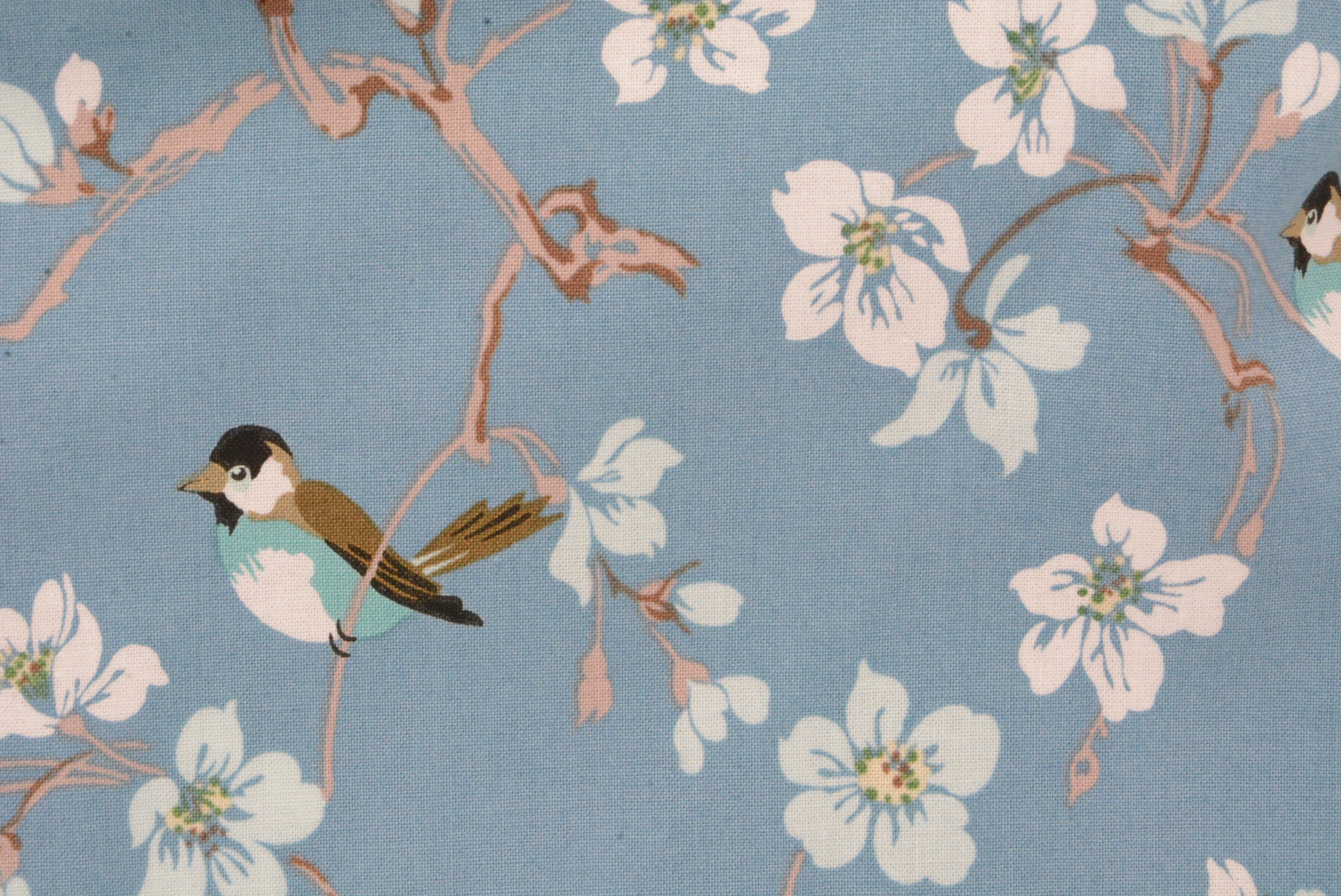 Sparrow and Apple Blossom - Pastel Blue