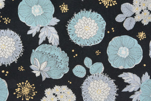 Japanese Floral with *Gold Metallic Print - Cotton Linen Fabric*