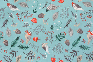 Christmas Sparrows in Hat and Scarf - Icy Blue
