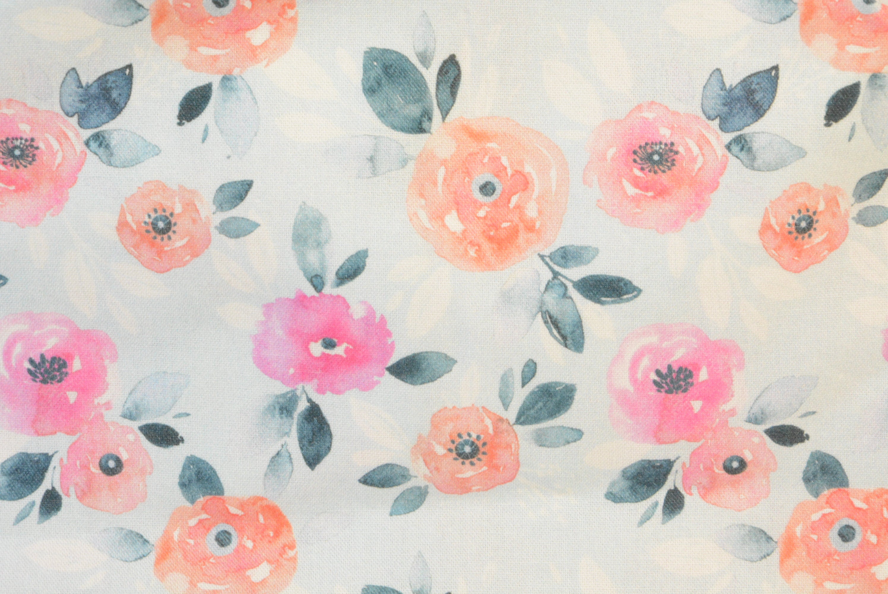 Coral and Pink Watercolor Floral on Icy Blue