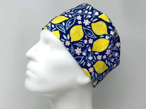 Lemon and Pink Flowers on Blue